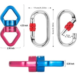 Malayas Safety Aluminum Alloy Triangular Rotational Device Hanging Swivel Hook Accessory 30KN 360 Degree Rope Swivel Connector,Rotational Device with Carabiner Set, Indoor and Outdoor Rock Climbing