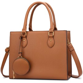 KKXIU Purses and Handbags for Women Vegan Leather Tote Shoulder Bag Ladies Top Handle Satchel with Coin Purse (Brown)