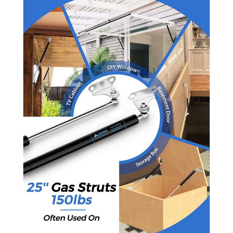 Gas Struts 25 inch 150lb with Brackets (2 Pack) -