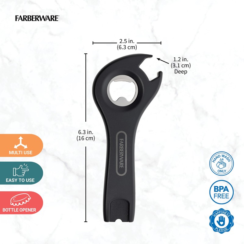 Farberware Professional 5-in-1 Multi-Opener Tool, Ergonomic Handle, Durable Metal and