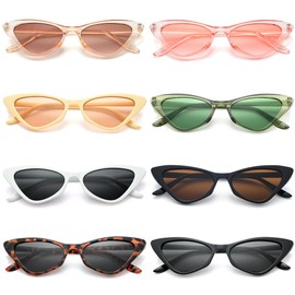 Unning 8 Pack Small Retro Cat Eye Sunglasses Vintage Narrow Cateye Sunglasses Neon Skinny Party Glasses Bulk for Women