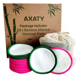 AXATY-Krafterz 20 Pack 3 layers Reusable Makeup Remover Pads-Organic Bamboo Terry & Cotton Rounds Eco-Friendly Pads for All Skin Types with Cotton Draw String Laundry Bag (8cm)