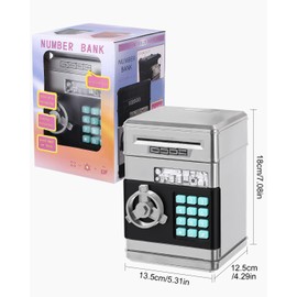 Birshe Electronic Money Box Children's Safe Money Box Number Bank Money Boxes for Children Safe Digital ATM Piggy Bank Money Box Large with Cute Stickers Christmas Birthday Gifts Silver