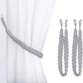 2 alzapaños de cortina de algodón natural y cuerda de cáñamo, elegante estilo bohemio, suave cuerda doble hecha a mano para cortinas de hogar y oficina, gris claro