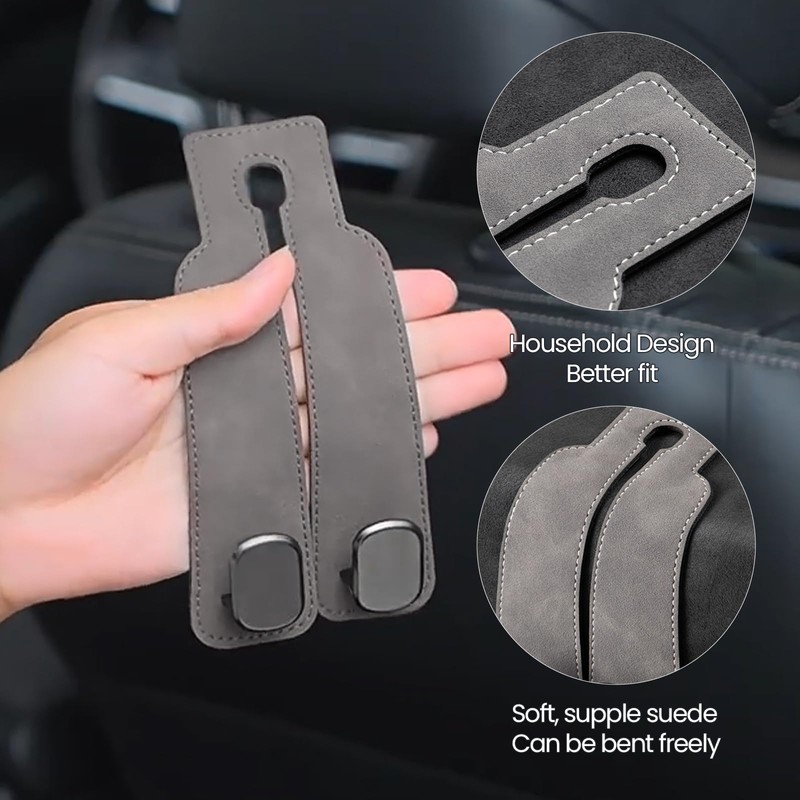MINICIRCLES Car Seat Hooks 2pcs, Multifunctional Car Headrest Hook for