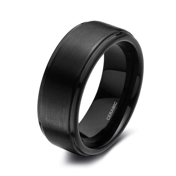 SOMEN TUNGSTEN 8mm Black Ceramic Rings for Men Women Brushed