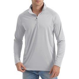TACVASEN Men's Dry Shirt, UV Protection, Long T-Shirt, 1/4 Zip Trainer, Casual, UPF50+ Shirt, Standing Collar, Stretch, Solid, Spring, Summer, Autumn, gray (light gray)