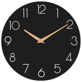 cicininc Wall Clock, Black Wooden Silent Non-Ticking, Decorative Battery Operated Wall Clocks for Bedroom, Kitchen, Home, Living Room, Office, School, Hotel (8 Inch)