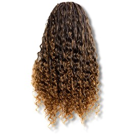 PIB 24” Single Full Lace Braid Wig – Micro Boho Deep Wave Box Braided Wig, Knotless Braided Wigs for Black Women, Curly Hair Wig (#1B30 Off Black and Brown, 24" Small-Medium)