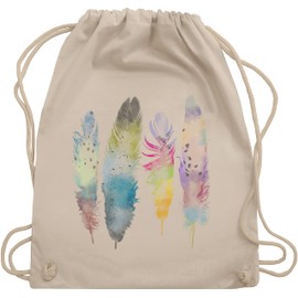 Shirtracer - Gym Bag Backpack - Art - Feathers Watercolour Feathers, 3 natural white