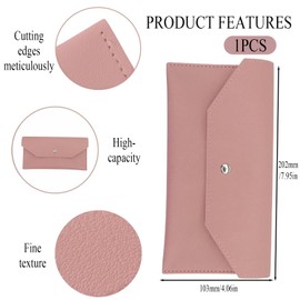 1Pcs Money Wallets for Cash Gifts(20 * 10CM),Reusable Money Envelopes Wallet Genuine Leather Purse,Cash Envelopes PU Leather,Retro Clutch for Men Women Cash Check Billing, Minimalist Design (Pink)