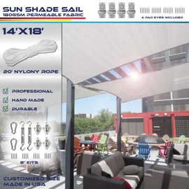 Windscreen4less 14' x 18' Sun Shade Sail Rectangle Outdoor Canopy Cover with Hardware Kit UV Block for Backyard Porch Pergola Deck Garden Patio Pool (Light Gray)