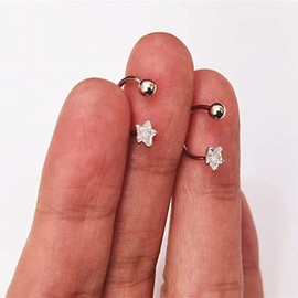 3mm Ball Half Small Piercing Hoop CZ Star Studs Earrings for Cartilage Women Girls Sensitive Ears Sterling Silver Cuff Wrap Minimalist Huggie Hoops Ear Ring Hypoallergenic Jewelry (silver)