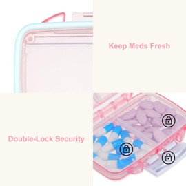 Fullicon 2er-Pack Reise-Pillen-Organizer, 4 Fächer, tragbare Pillendose, feuchtigkeitsbeständig, kleine Pillendose mit Etiketten, Reise-Pillendose mit Doppelverschluss, Taschenapotheke für Vitamin und