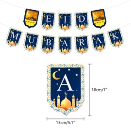 TUPARKA Eid Mubarak Banner Ramadan Decorations, Moon Stars Garland for Eid Festival Party Decoration, Gold Glitter Ramadan Kareem Decor Supplies