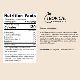Tropical Goodness Organic Liquid Coconut Oil 16oz – Glass Jar - No Plastic, Cold Pressed, Non-GMO, Gluten-Free, for Cooking, Baking, Skin & Hair
