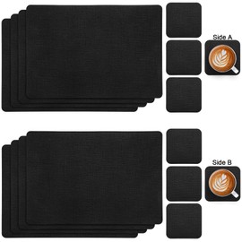 Myir JUN Placemats and Coasters Set of 4, Place Mats Dual Sided Faux Leather Table Mats PU Indoor Outdoor Heat Resistant Placemat Square Non Slip Wipeable Washable Dining Restaurant