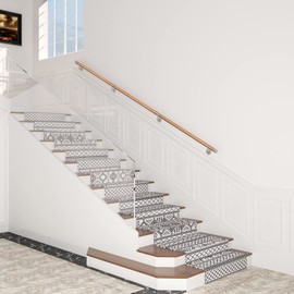 ROTHLEY Pipe Handrails for Indoor Stairs: 9.8FT Stair Railing Wood Hand Railings for Stairs Indoor Wall Mount Stair Handrail 1.6" Round Wooden Stair Railing for Elderly & Kids (Red Oak)