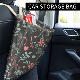 ABUIFDK Car Trash Can, Cute Car Trash Bag, Hanging Car Organizer and Storage Bag, Trash Bin for Car Accessories, Vehicle, Travelling, Camping Cute Dragonfly and Flowers