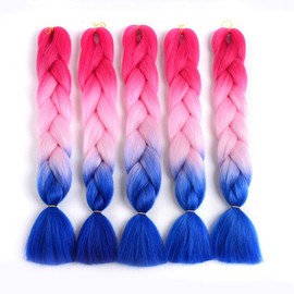 ShowJarlly 5 Packs Ombre Jumbo Braid Hair, Peach/Light Pink/Royal Blue Hair African Braid Extension, 24inch Box Braid Hair Extensions Synthetic Colorful Hair Extensions for Braiding