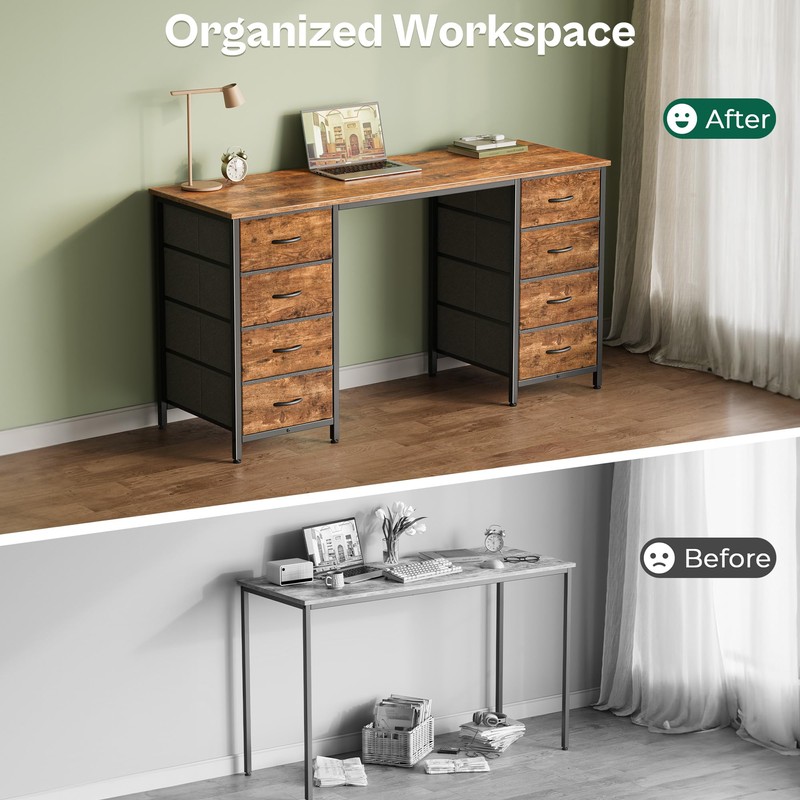 Huuger 55 Inch Computer Desk with 8 Drawers, Office Desk