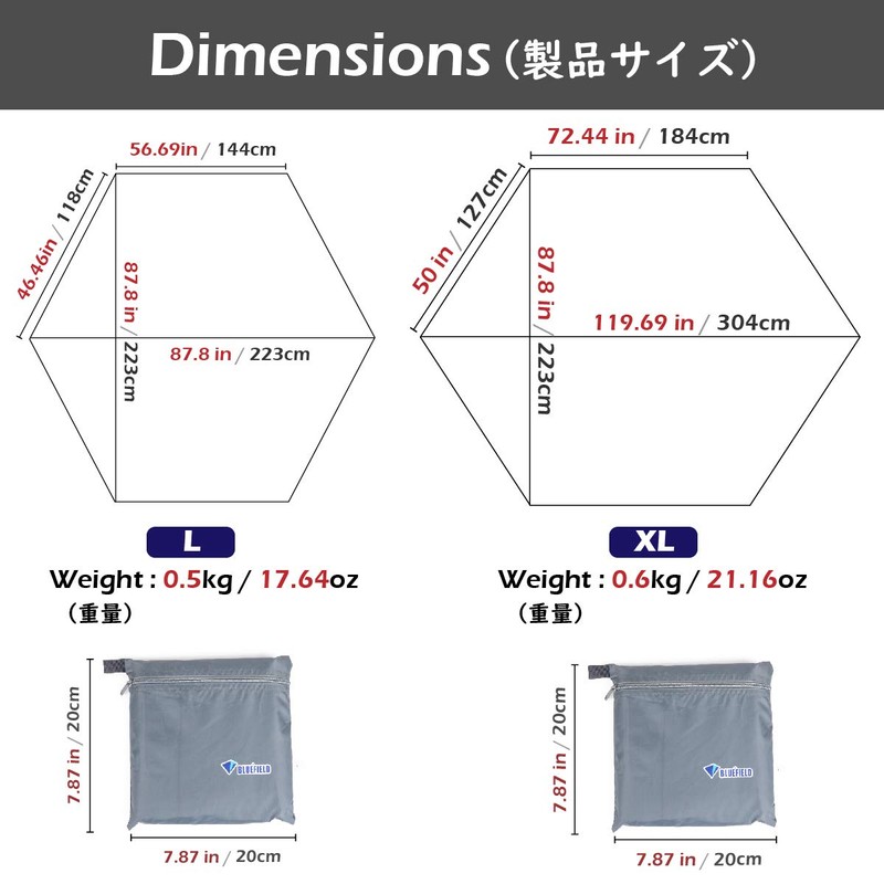 Triwonder Hexagonal Tarp, Tent/Ground Sheet, Waterproof, Lightweight, Camping Mat, Storage