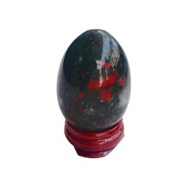 Sunshcat Natural African Bloodstone Egg Shaped Meditation Chakra and Home Decor Balance Crystals and Healing Stones Statue Set,35 * 50mm Easter and Thanksgiving Gift,with Wooden Bracket