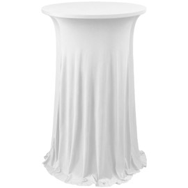 ANMINY Highboy Spandex Cocktail Table Covers with Ruffle Skirt Stretch Fitted Cocktail Tablecloth Linens for 32" D x 43" H Round Tables Washable Decorative High Top Table Covers - White
