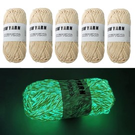 5 Rolls Glow in The Dark Yarn Upgraded Knitting Glowing Crochet Yarn for Crocheting, Luminous Sewing Supplies for Knitting DIY Arts Crafts (Apricot)