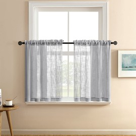 RV Curtains for Camper Door Windows Grey Linen Woven Privacy Sheer Blinds Shade Rod Pocket Short Curtains for Bedroom Small Bathroom Kitchen Basement Window Treatments Set of 2 Panels 36 Inch Length