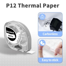 Phomemo Label Maker Tape P12 Replacement for DYMO LetraTag Refill, White Paper Label Tape 1/2" x 13' 12mm x 4m, Phomemo P12 Label Tape for Dymo Letratag LT-100H LT-100T Phomemo LT12 Label Maker