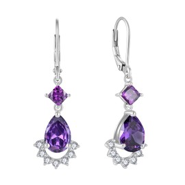 EJARY Dangle Drop Earrings 925 Sterling Silver Princess Cut Teardrop February Birthstone Amethyst Leverback Earrings Birthday Christmas Jewelry for Women