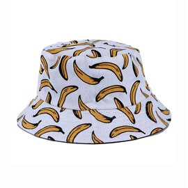 KGM Accessories Cool Andy Warhol Style Bananas print bucket style sun hat- Festival Holiday Hats (White)