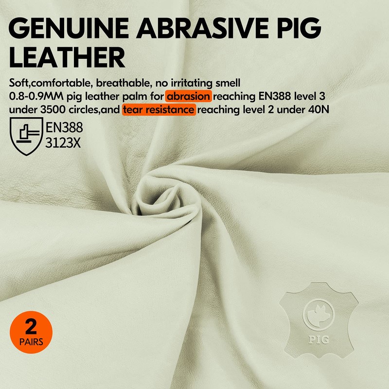 Vgo... 2Pairs Ulined Safety Pigskin Leather Work Gloves Men,Rigger Gloves,Builder