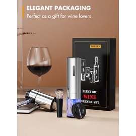 Electric Wine Opener Set, Tomeem Wine Gift with Rechargeable Electric Wine Aerator, Vacuum Stoppers and Foil Cutter, 4-in-1 Electric Bottle Opener for Home Party Bar Outdoor