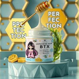 Mascarilla japonesa BTX para cabello dañado B-TOX - Tratamiento de colágeno y queratina con cera de abejas y algas marinas, antiencrespamiento, repara