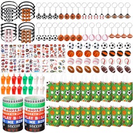 130 Pcs Sport Party Favors, Baseball Basketball Soccer Football Goodie Bag Fillers, Mini Stress Ball Stickers Whistle Keychain Charm Bracelet Wristbands Erasers Party Supplies (Sport Party Favors)