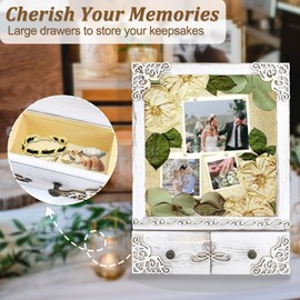 KWYADLUO 11x16 Shadow Box Frame with Light, Wedding Memorial Display Case with Shelves, Drawer and Slot for Keepsakes Large Deep Shadow Box for Flowers,Wedding Gift, White