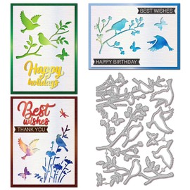 GLOBLELAND Openwork Bird Cutting Dies for DIY Scrapbooking Metal Spring Branches Cutting Dies Wild Flowers Butterflies Cutting Dies for Card Making Embossing Photo Album Craft Decor