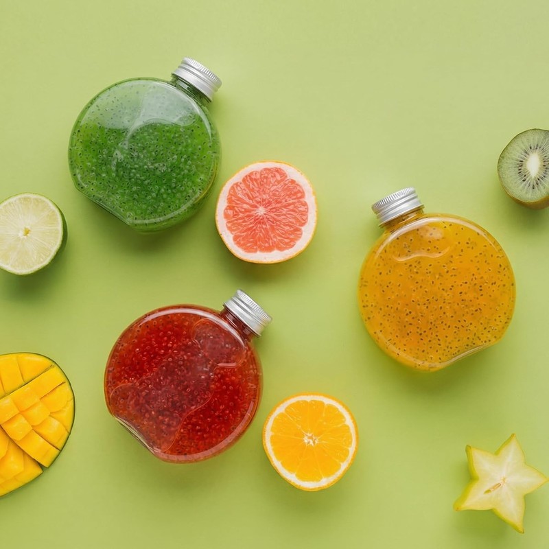 Elsjoy 24 Pack 10 oz Plastic Juice Bottles with Caps,