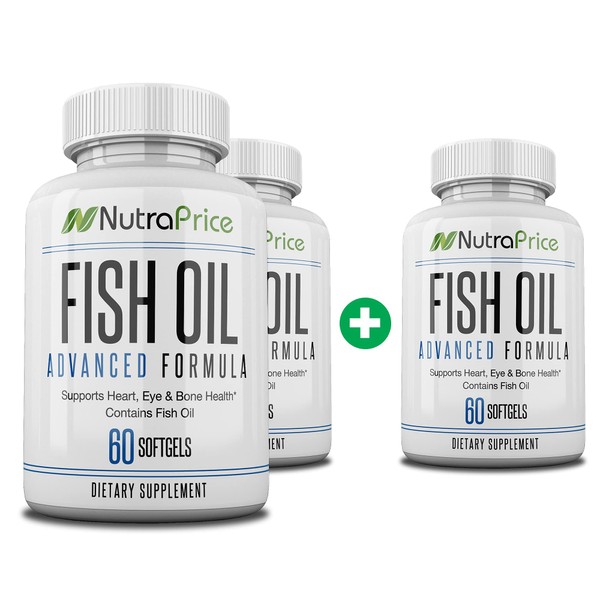 NutraPrice Fish Oil 2000 mg Omega-3 Fatty Acids EPA and DPA, Daily Supplement for Men and Women, Advanced Formula to Support Heart, Eye, Bone, Joint Health, Made in USA, 60 Softgel Capsules (3pk)