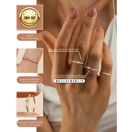 FIASASO 3Pcs Dainty Birthstone Rings for Women Mother - 18K Gold Plated Stackable Birth Stone Ring Non Tarnish Adjustable Green Gem Stone Stacking Rings Set