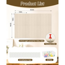 Aipiahio 6 Pack Large Cork Felt Board Alternative for Wall, 36" x 24"Felt Wall Tiles with Safe Removable Adhesive Tabs, 40 Pushpins,Cork Board for Office Essentials Pin Tack Cork Boards, Light Beige