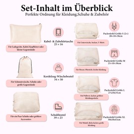 Suitcase Organiser Set Compression 8 Pieces - Space-Saving Packing Cube with Double Zip - Waterproof Clothes Bags for Travel, Holiday, Hand Luggage & Backpack (Beige)