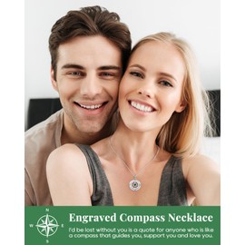 925 Sterling Silver Compass Necklace for Women, Wife Anniversary Necklaces for Her, Love Jewelry for Girlfriend Birthday Mothers Day, Pendant Engraved with I'd be Lost without You, 05 May Emerald CZ Diamond