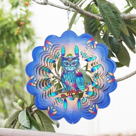 Gochoi Owl Hanging Wind Spinners Outdoor,Owl Gifts for Women Mom Grandma Wife,12 inch Stainless Steel Wind Spinner Garden Yard decor Ornaments Outside Decorations-Blue Owl