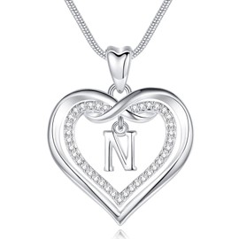 EUDORA Harmony Ball Necklace with Letters for Women, Copper Silver-Plated Heart Letter A-Z Alphabet Pendant Necklace with Name for Women, Gifts for Mother, Daughter, Girlfriend, 20 Inch Chain, Copper,