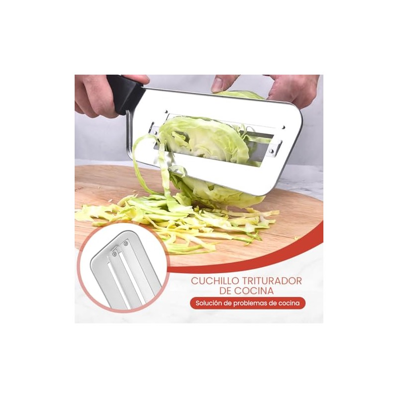 Cuchillo Triturador Repollo Verdura Doble Hoja Acero Inoxidable, 1pz Negro
