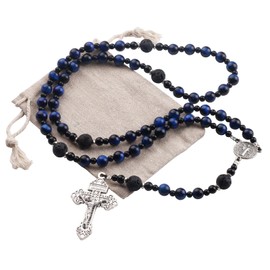 Luomu Lava and Tiger's Eye Stone Rosary 8mm Beads St Benedict Medal