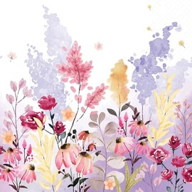 IHR Ideal Home Range Party Napkins Disposable 3-Ply Paper Lunch Napkin Pack, 6.5" x 6.5", Watercolor Flowerfield, 20-Count